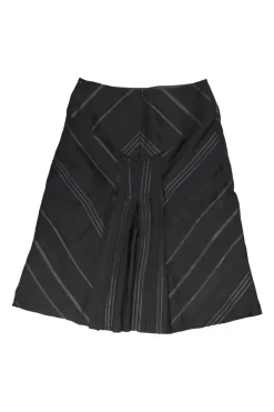 Black bias-cut striped acetate-blend jacquard pull-on knee-length A-line skirt with godet insert