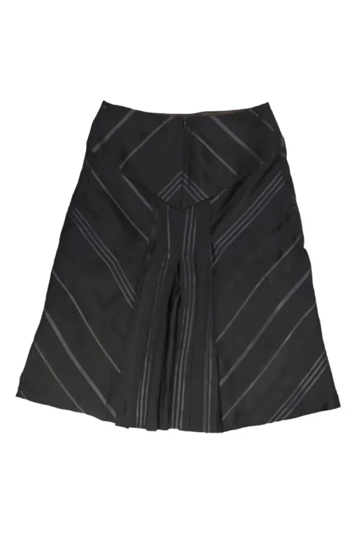 Black bias-cut striped acetate-blend jacquard pull-on knee-length A-line skirt with godet insert
