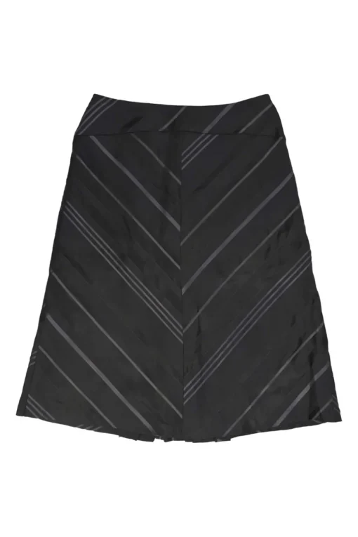 Black bias-cut striped acetate-blend jacquard pull-on knee-length A-line skirt with godet insert