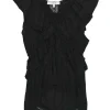 Black bias-cut viscose Kess sleeveless ruffle peplum top with tonal lace inserts