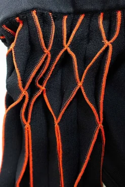 Black bodycon mid-length, short sleeved dress with red detailing
