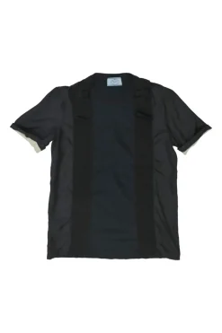 Black bow-embellished paneled crewneck pullover T-shirt