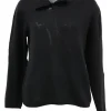 Black cashmere knit bateau neck pullover sweater with tonal velvet bow
