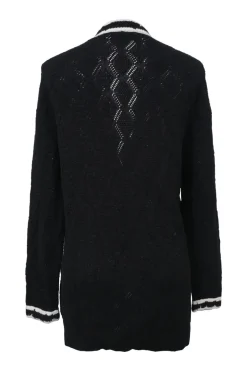 Black cashmere-blend pointelle button-front cardigan with Coco Mark shank buttons