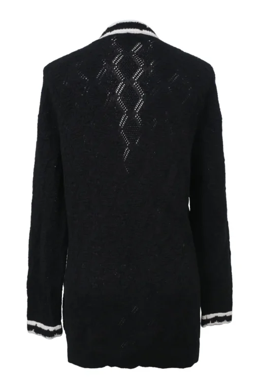 Black cashmere-blend pointelle button-front cardigan with Coco Mark shank buttons