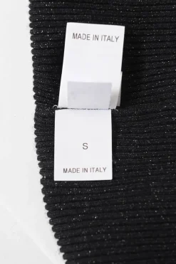 Black cashmere-silk blend glitter rib high-collar half-sleeve pullover knit top