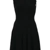 Black cotton and silk-blend floral cloqué-effect jacquard crewneck fit-and-flare sleeveless dress