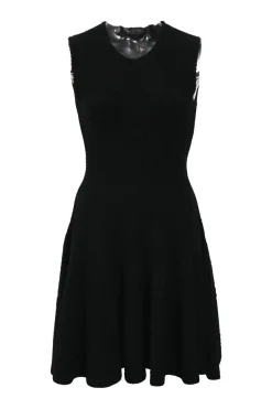 Black cotton and silk-blend floral cloqué-effect jacquard crewneck fit-and-flare sleeveless dress