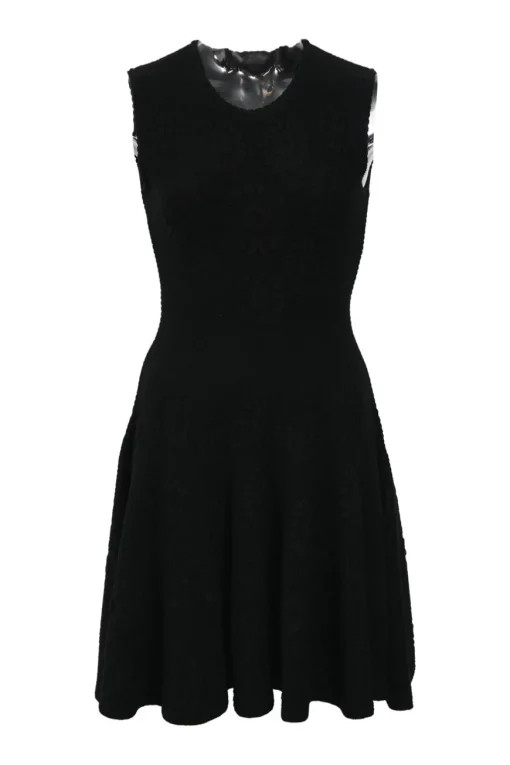 Black cotton and silk-blend floral cloqué-effect jacquard crewneck fit-and-flare sleeveless dress