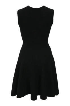 Black cotton and silk-blend floral cloqué-effect jacquard crewneck fit-and-flare sleeveless dress