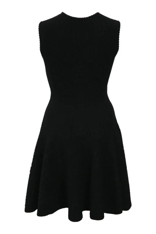 Black cotton and silk-blend floral cloqué-effect jacquard crewneck fit-and-flare sleeveless dress