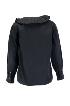 Black cotton balloon sleeve pleated top