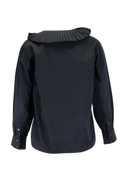 Black cotton balloon sleeve pleated top