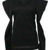 Black cotton bateau neck long sleeve pullover top
