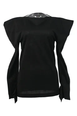 Black cotton bateau neck long sleeve pullover top