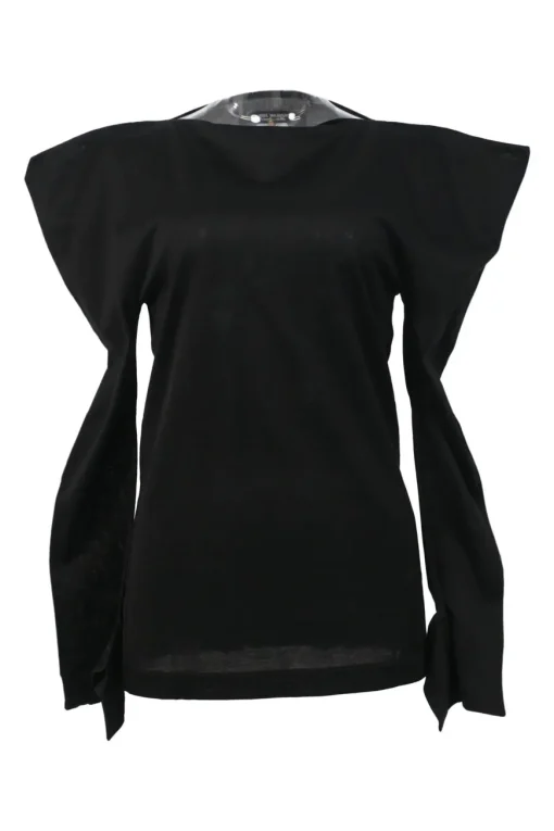 Black cotton bateau neck long sleeve pullover top