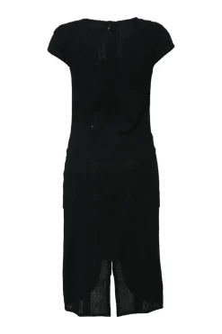 Black cotton bi-layer effect short sleeve slit mini dress
