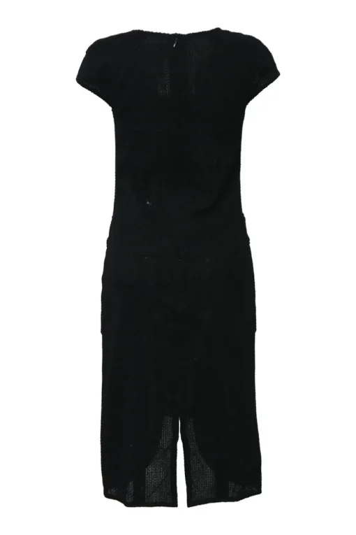 Black cotton bi-layer effect short sleeve slit mini dress