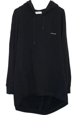 Black cotton French terry small logo hoodie with kangaroo pocket, ribbed cuffs, and hem