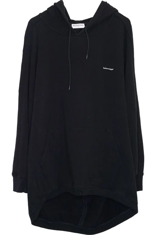 Black cotton French terry small logo hoodie with kangaroo pocket, ribbed cuffs, and hem