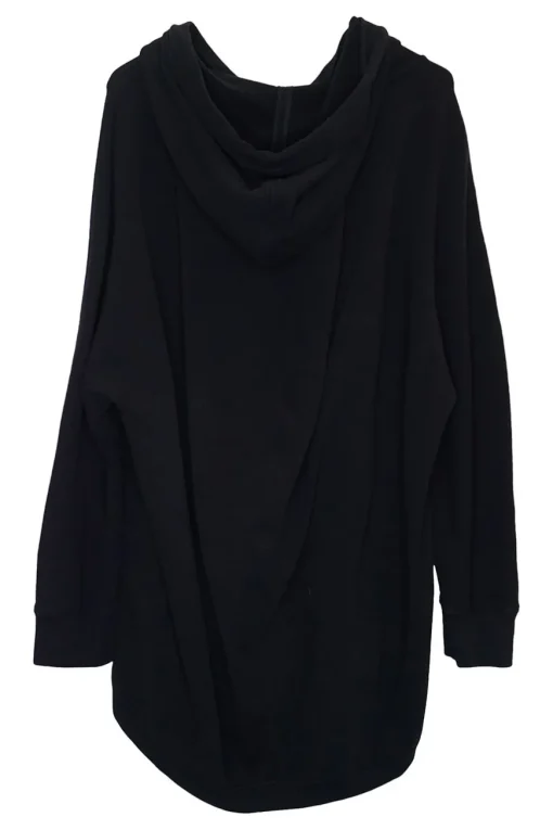 Black cotton French terry small logo hoodie with kangaroo pocket, ribbed cuffs, and hem