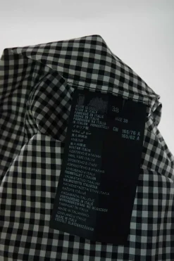 Black cotton gingham boxy shirt dress with ruffle-trimmed concealed placket