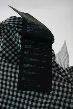 Black cotton gingham boxy shirt dress with ruffle-trimmed concealed placket
