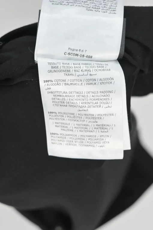 Black cotton jersey crewneck pullover swing-style T-shirt with faux leather lace-up side seams