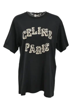 Black cotton jersey embellished logo appliqué crewneck T-shirt