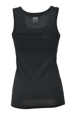 Black cotton jersey interlock jersey knit pullover tank top with contrasting chest logo R patch in leather
