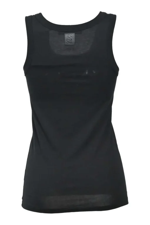 Black cotton jersey interlock jersey knit pullover tank top with contrasting chest logo R patch in leather