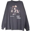 Black cotton jersey merch-inspired oversized crewneck 'Speed Hunters' boyband tour tee