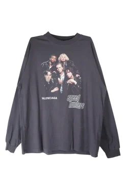 Black cotton jersey merch-inspired oversized crewneck 'Speed Hunters' boyband tour tee