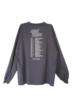 Black cotton jersey merch-inspired oversized crewneck 'Speed Hunters' boyband tour tee
