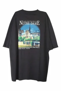 Black cotton jersey oversized pullover crewneck screen-printed t-shirt featuring Sacré Coeur motif