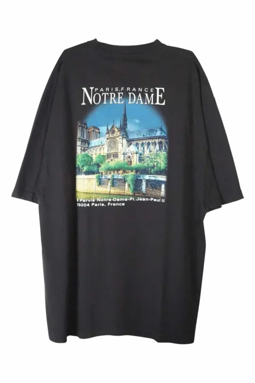 Black cotton jersey oversized pullover crewneck screen-printed t-shirt featuring Sacré Coeur motif