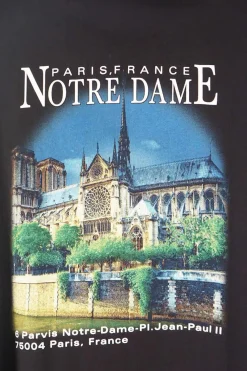 Black cotton jersey oversized pullover crewneck screen-printed t-shirt featuring Sacré Coeur motif