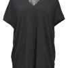 Black cotton jersey pullover V-neck T-shirt