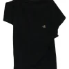 Black cotton jersey pullover asymmetric Hebo top with signature orb chest embroidery