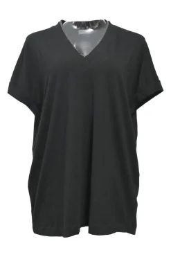 Black cotton jersey pullover V-neck T-shirt