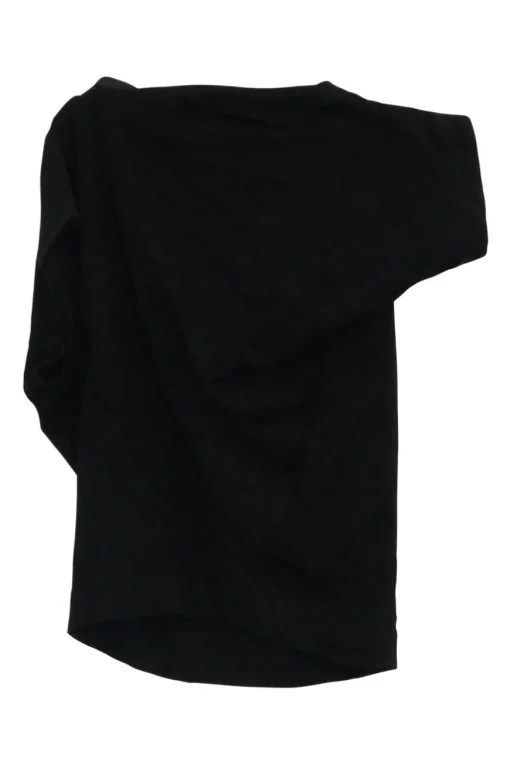 Black cotton jersey pullover asymmetric Hebo top with signature orb chest embroidery