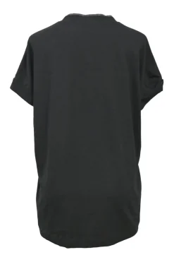 Black cotton jersey pullover V-neck T-shirt