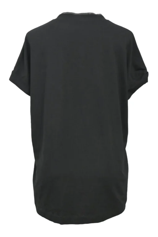 Black cotton jersey pullover V-neck T-shirt