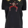 Black cotton jersey T-shirt with sequin, glass beads and crystal embellishment