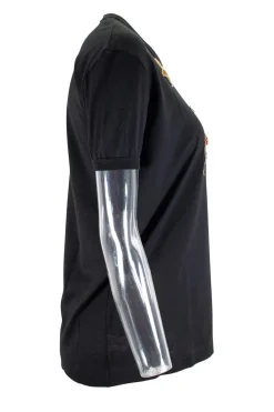 Black cotton jersey T-shirt with sequin, glass beads and crystal embellishment
