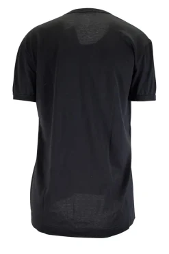 Black cotton jersey T-shirt with sequin, glass beads and crystal embellishment