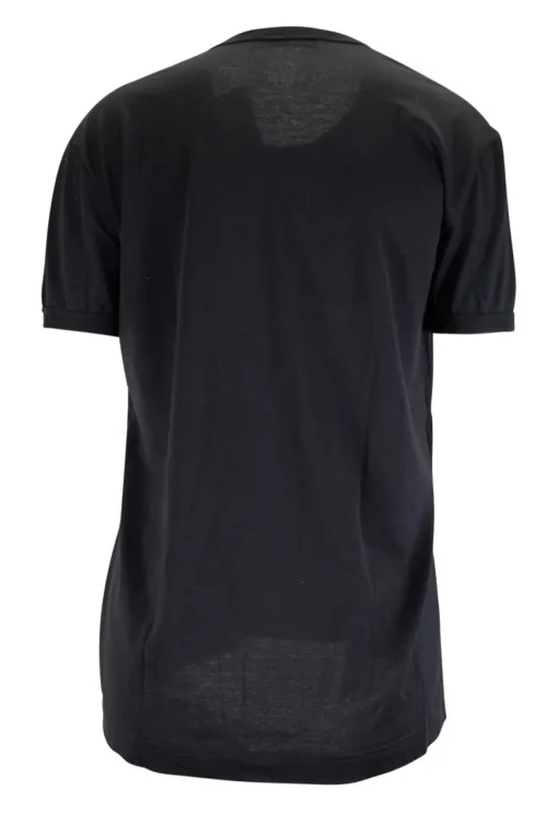 Black cotton jersey T-shirt with sequin, glass beads and crystal embellishment