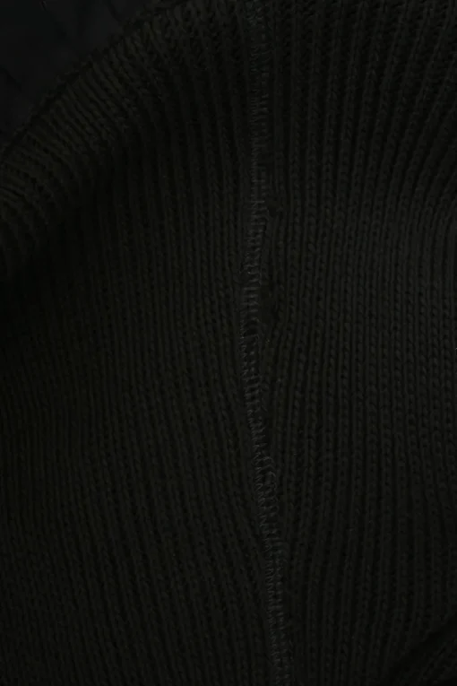 Black cotton paneled jersey knit drop-waist bustier mini dress with woven poplin ruffle skirt