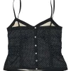 Black cotton polka dot bustier camisole with corset-style boning