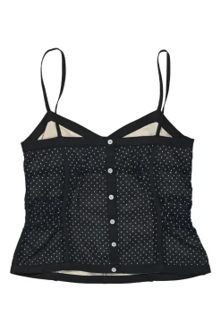 Black cotton polka dot bustier camisole with corset-style boning